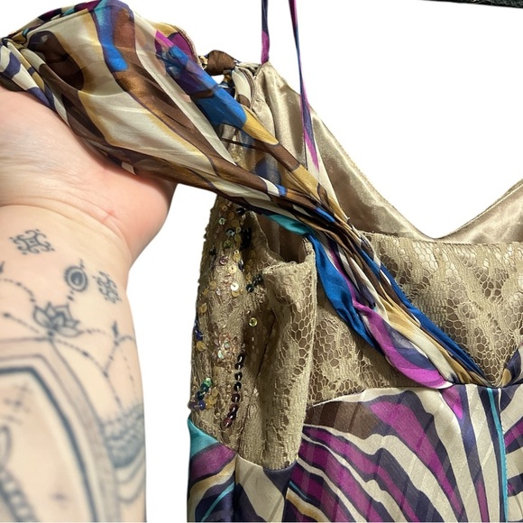 Le Château Spaghetti Strap Maxi Dress - Size Small (Gold/Colorful Abstract) - Picture 5 of 9